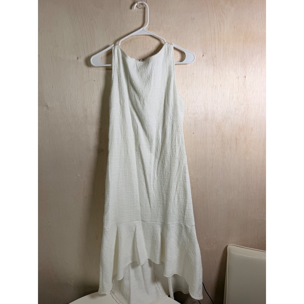 New York & Company High-Low Dress Women S‎ White Excellent Textured Ruffle Hem